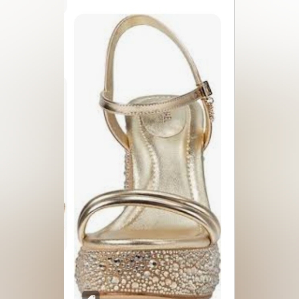NEW Michael Kors Laci Gold crystal platform leather sandals Size 9.5 - Picture 7 of 16